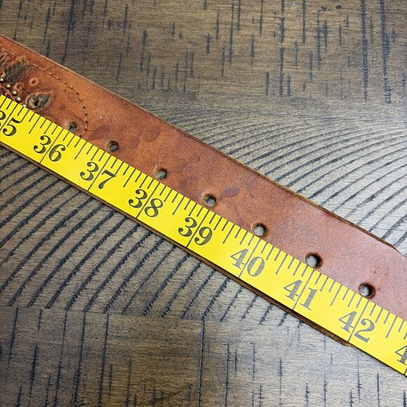 Express Brown Genuine Leather Floral Embossed Wide Studded Belt Women Size L main image 5